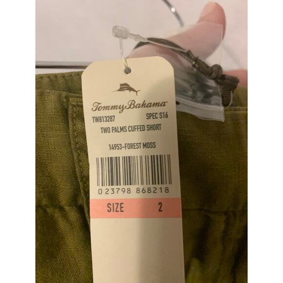 Tommy Bahama 100% Linen Two Palms Cuffed Short Forest Moss NWT Women Size 2 - Picture 5 of 7